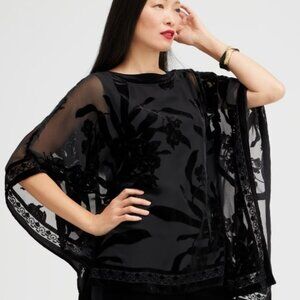 Chico's Travelers™ Collection Black Velvet/Mesh Print Poncho- Tags still on!